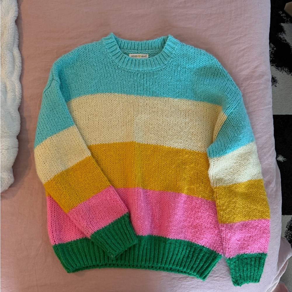 Woven Heart Multicolor Striped Sweater